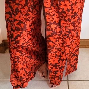Vintage Rene Lezard for Bergdorf Goodwin silk palazzo pants. Retro orange floral